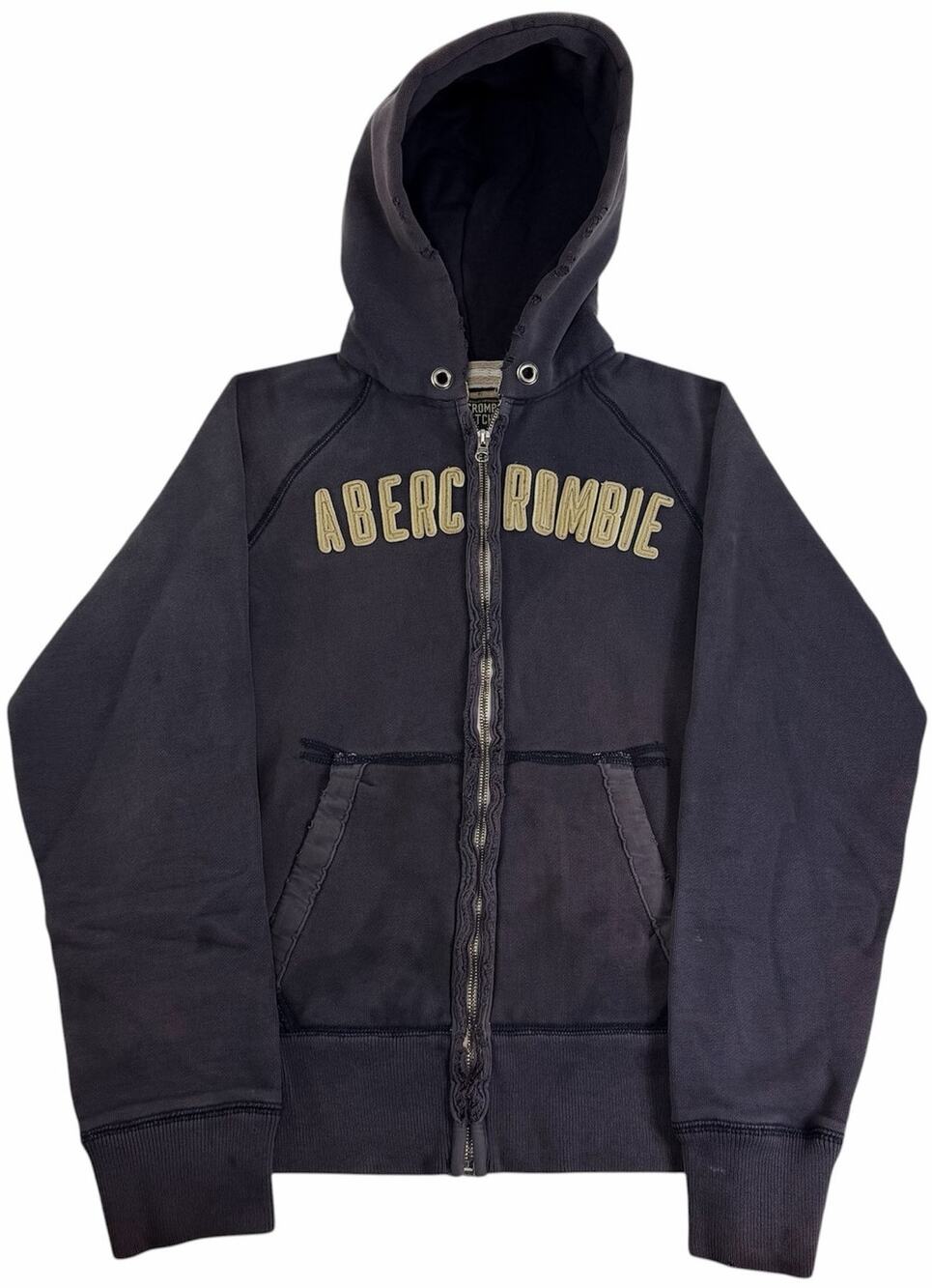Vintage y2k Abercrombie & Fitch Men's Small Full Zip Hoodie Distressed Preppy